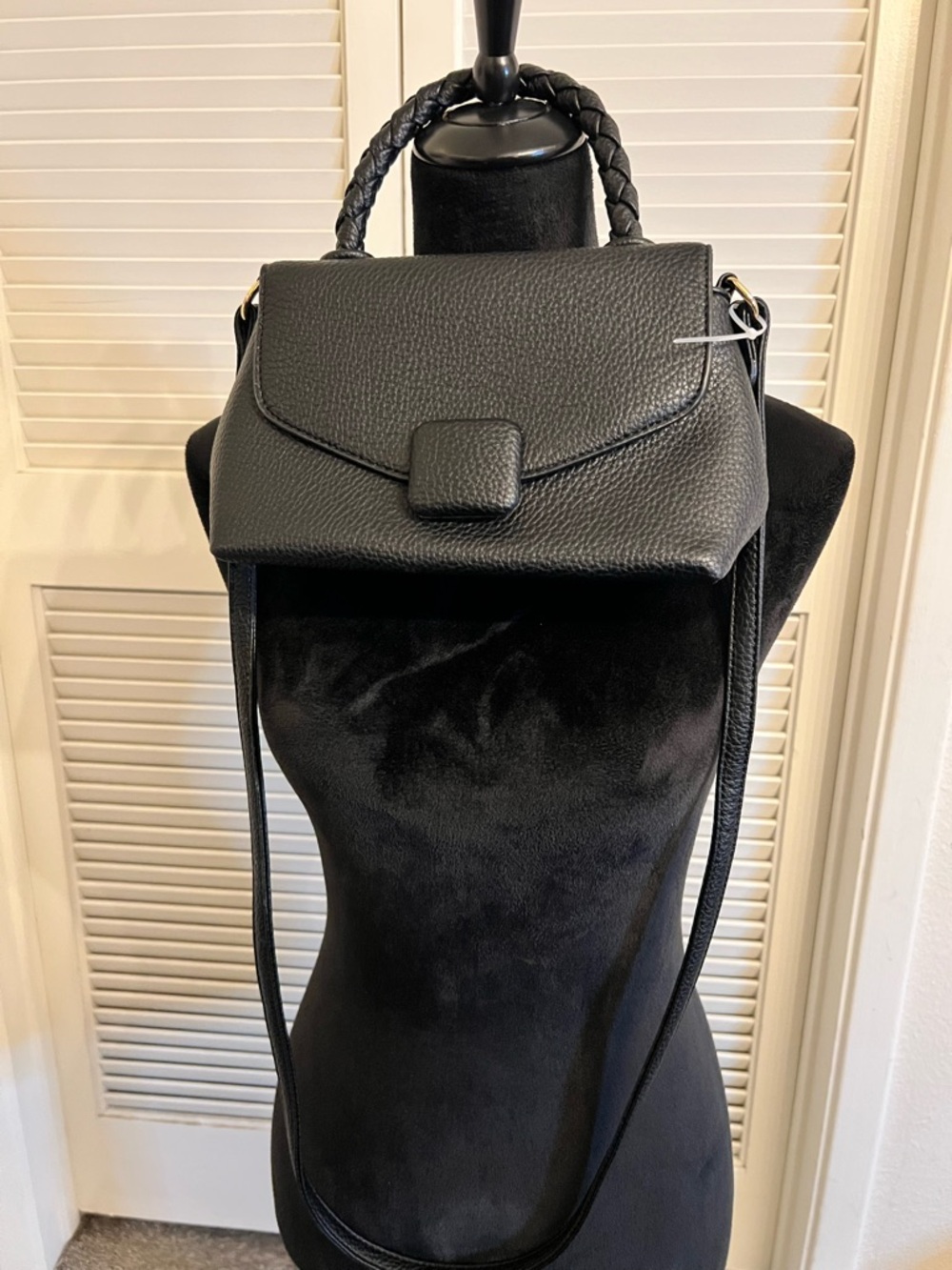 Black Women's Leather Like Material Top-Handle Crossbody Bag